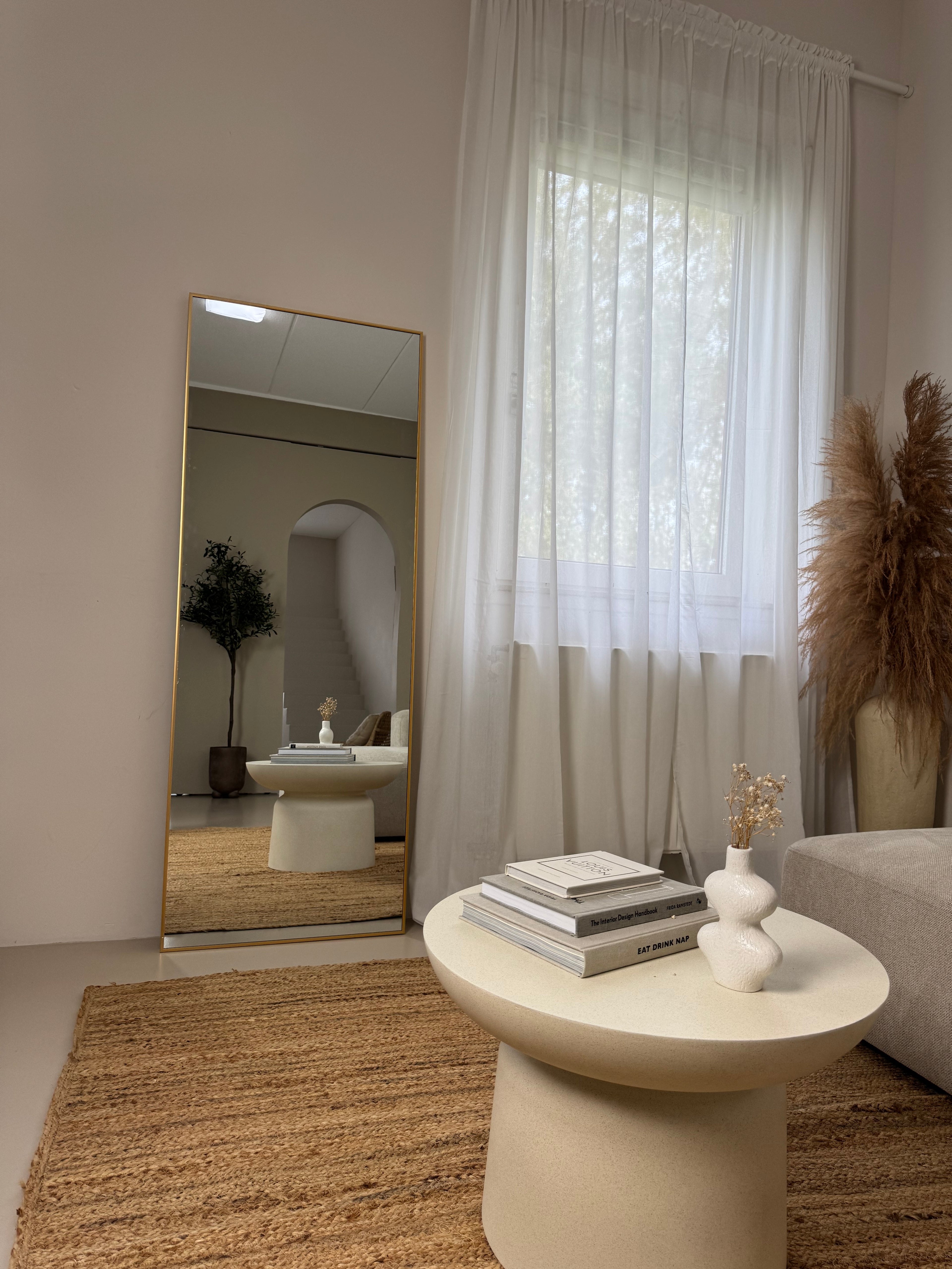 Rechthoekige spiegel goud 160×60 cm – ophangbaar, leunend of staand met standaard