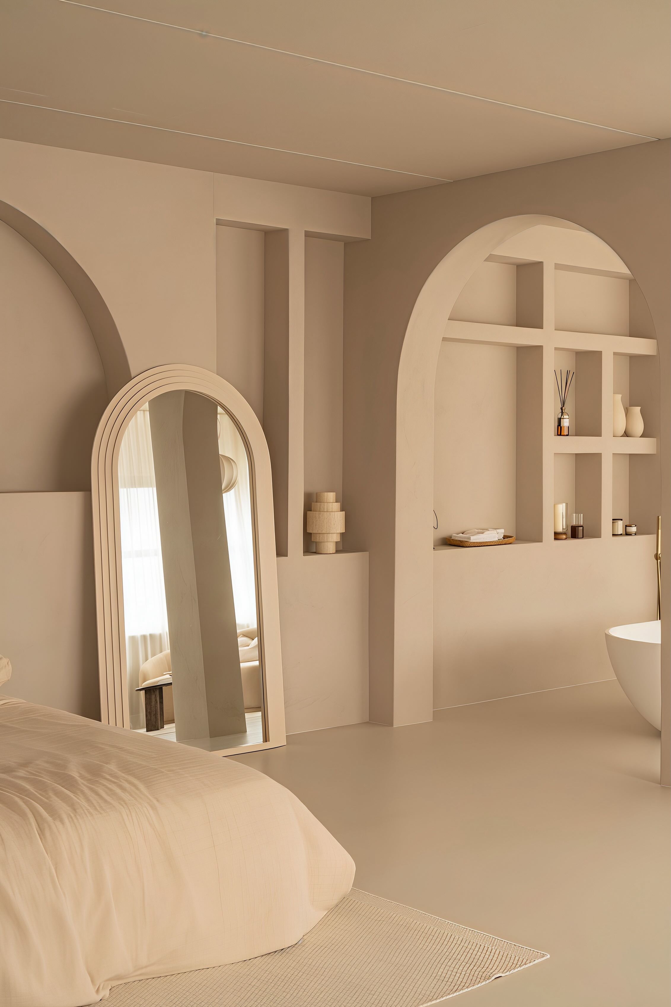 Toogspiegel Japandi beige woonkamer 180x100 cm
